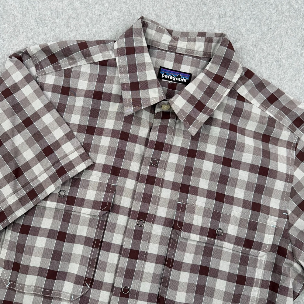 Patagonia Shirt Mens Small Brown Plaid Snap Button Fishing‎ Hiking Outdoors Gorp